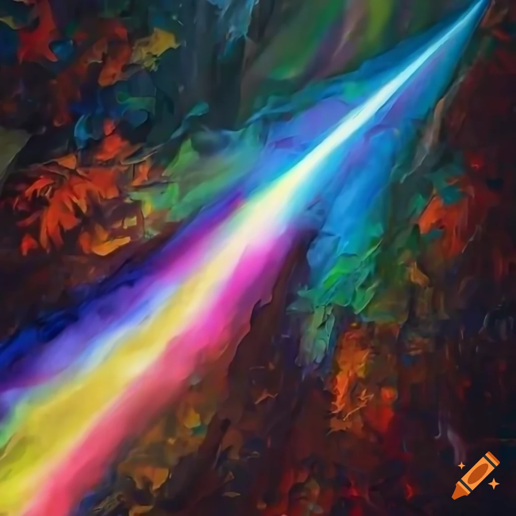 Knife palette painting of a rainbow laser beam of light on Craiyon
