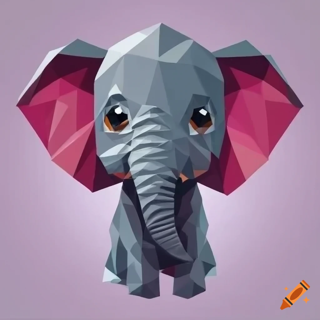 low poly logo of a cute baby elephant