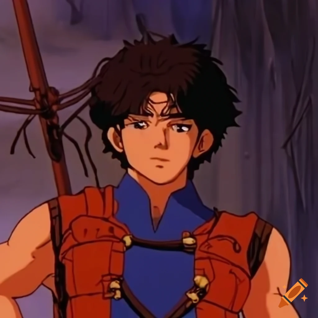 80-90's anime ova, male masculine bearded warrior 'ninja scroll