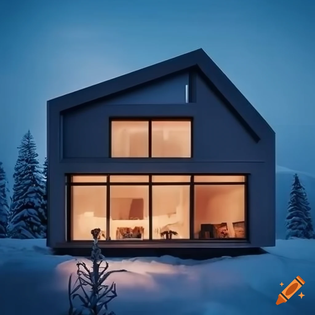 modern house in the snow