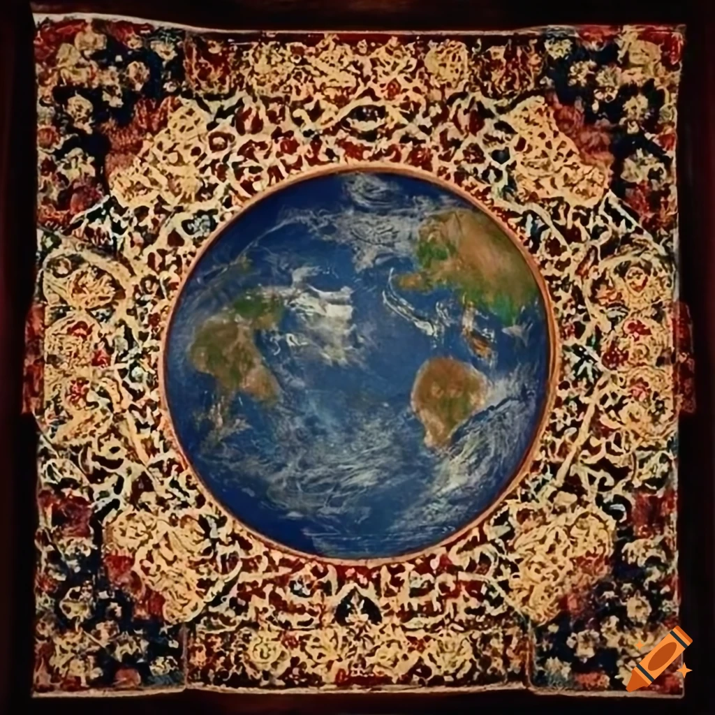 Islamic tapestry with small Earth motif