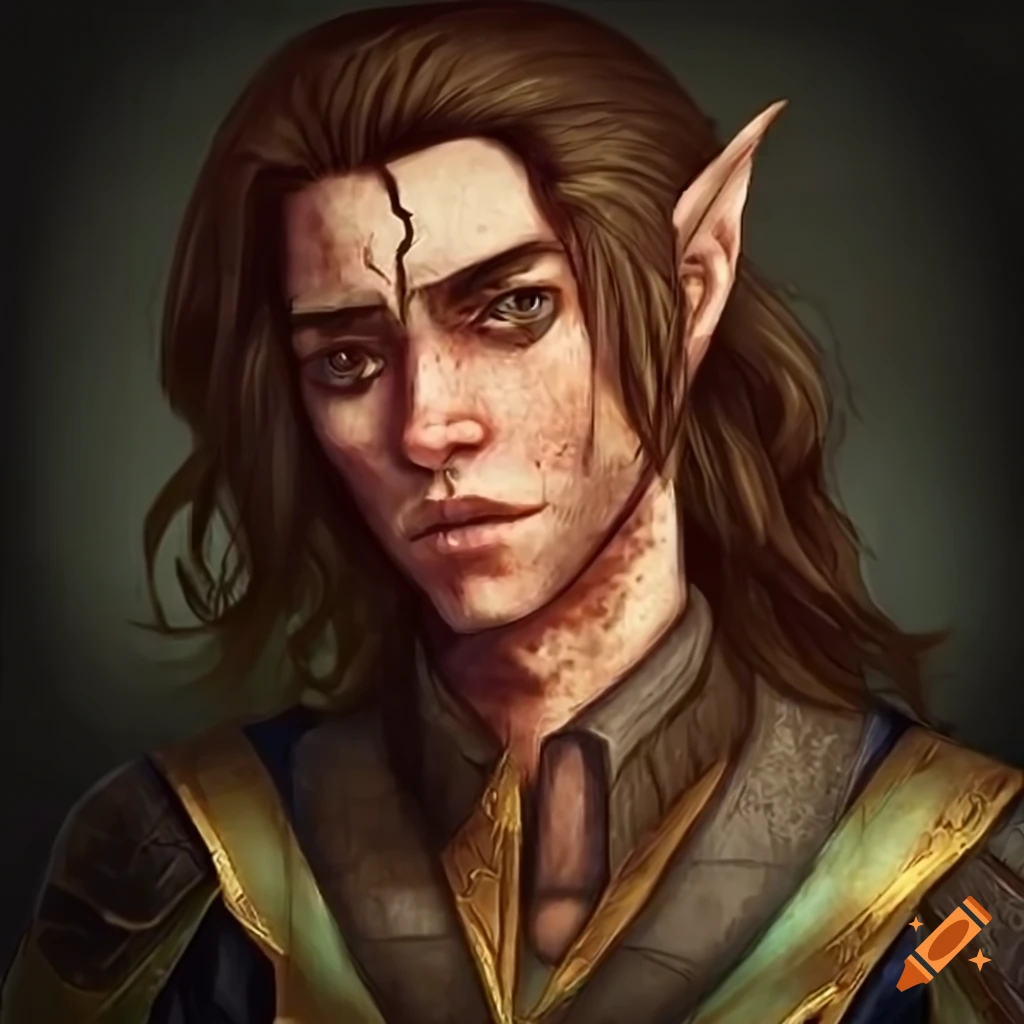portrait of a half-elf adventurer with battle scars