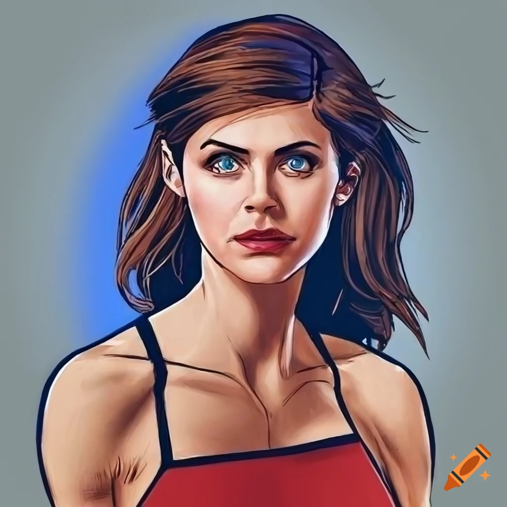 cartoon-artwork-of-alexandria-daddario-as-the-captain-of-the-starship