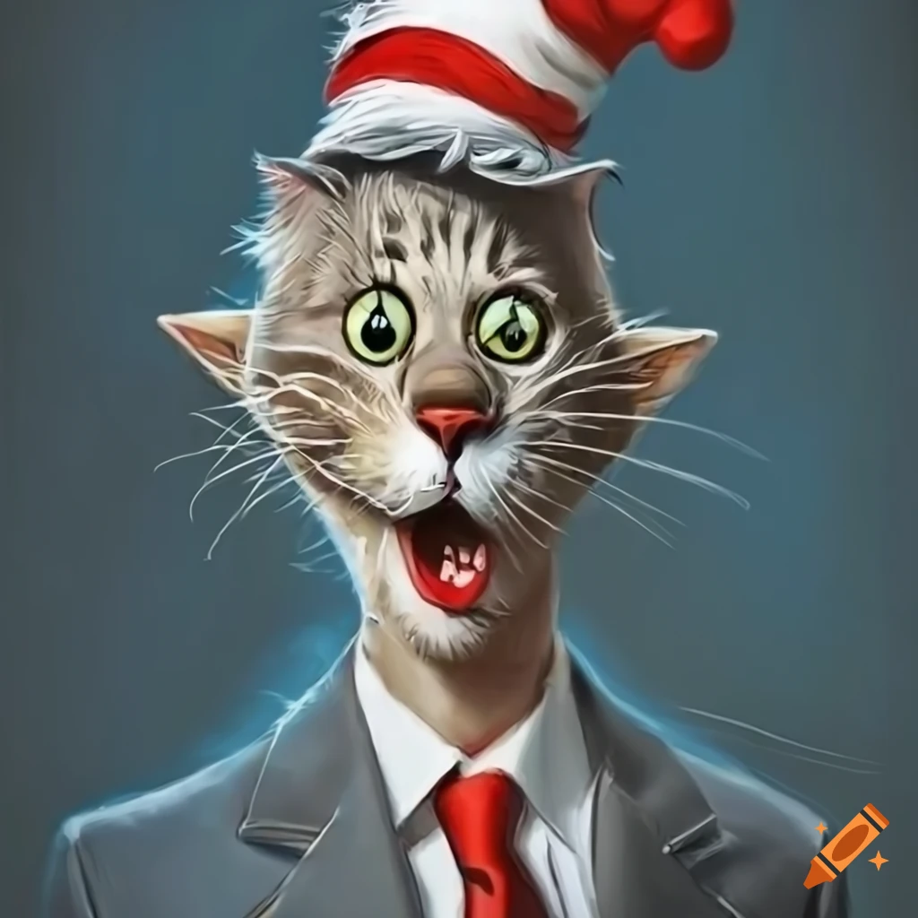 hyperrealistic drawing of the Cat in the Hat