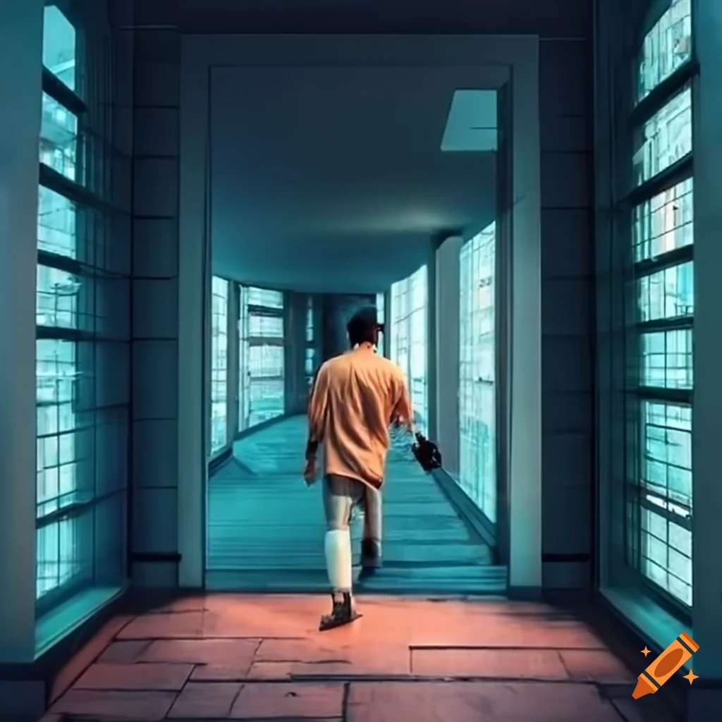 man walking towards Google logo