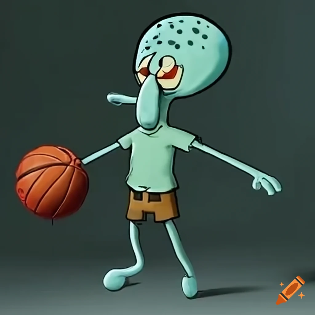 Squidward dunking a basketball