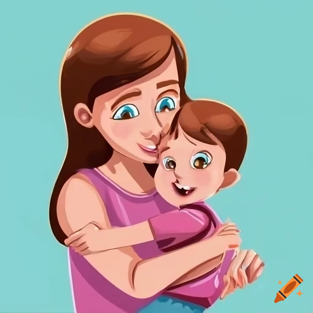 cartoon image of a mother and son celebrating a birthday