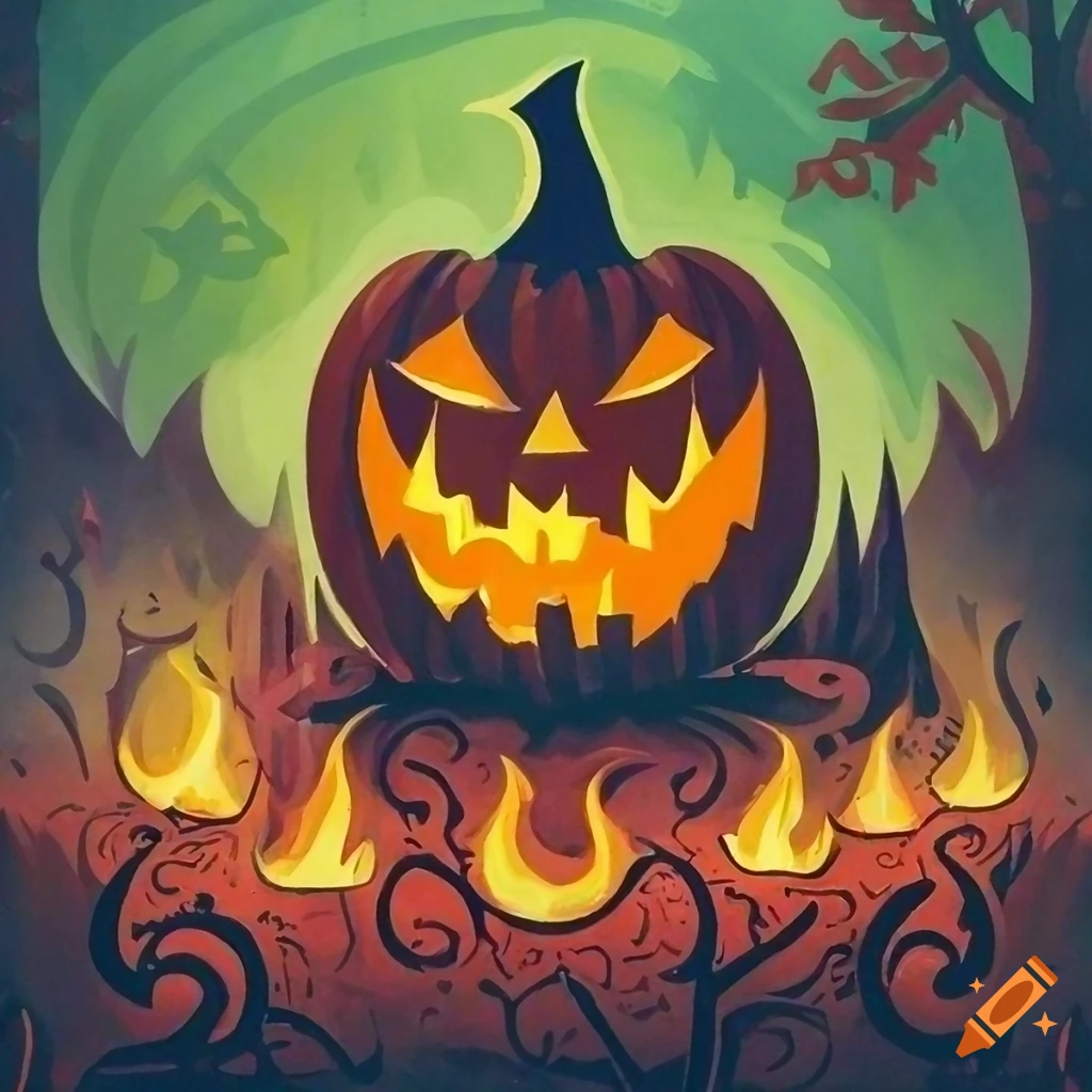 fantasy clay artwork of a fiery Halloween pumpkin