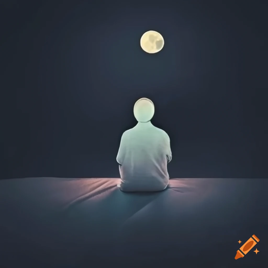 artistic representation of a person sitting on the moon