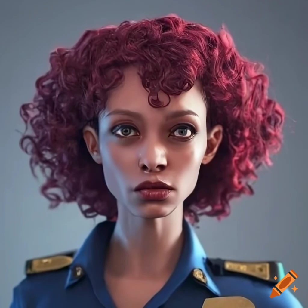 Illustration Of A Maroon Haired Alien Woman In A Police Uniform On Craiyon 