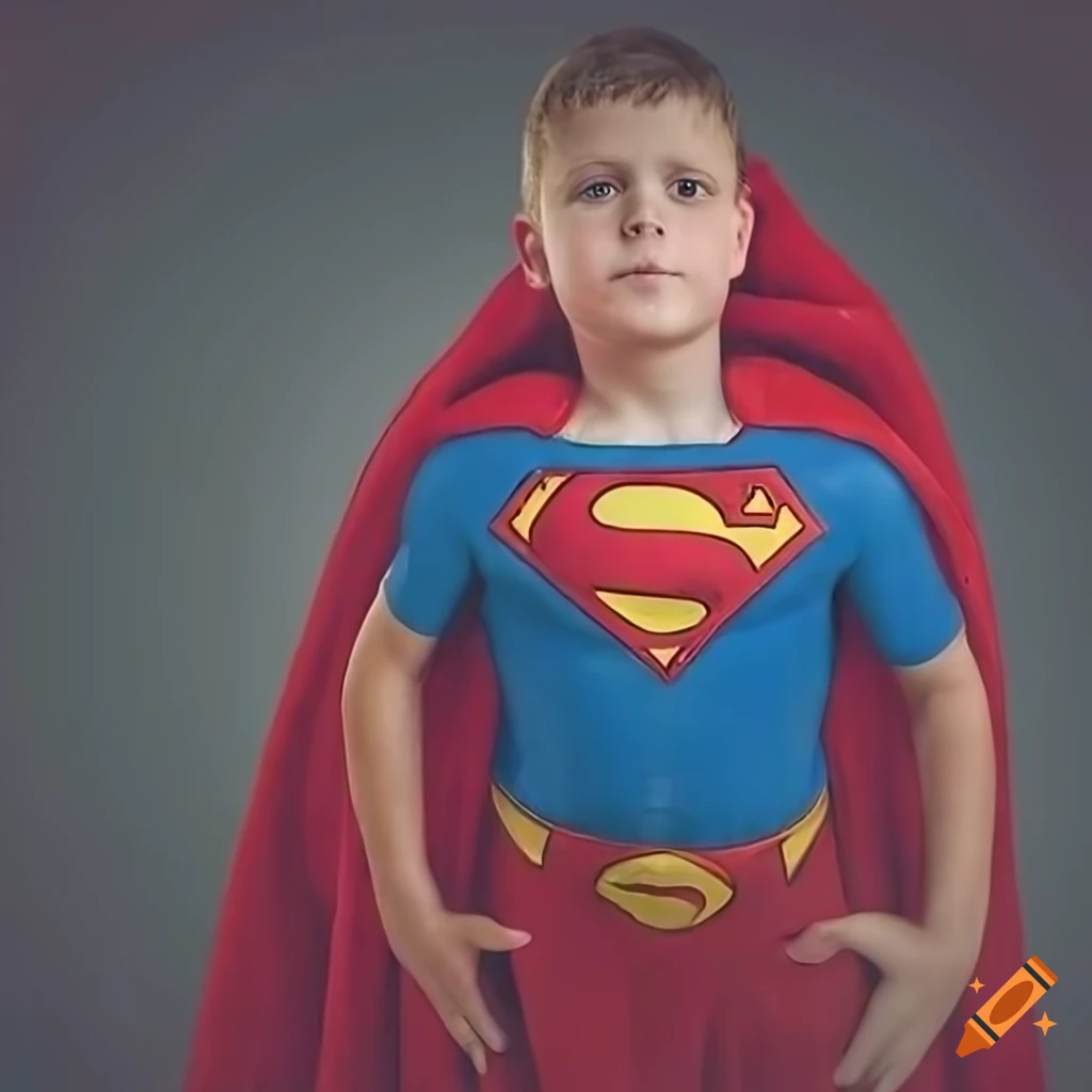 Photo realistic young boy in superman costume on Craiyon