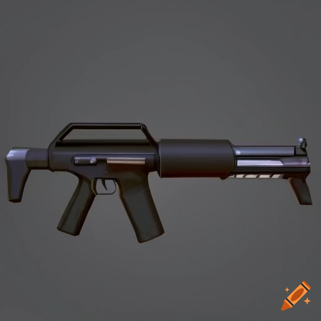 Cartoony stylized 3d model of a side view m4 carbine on Craiyon