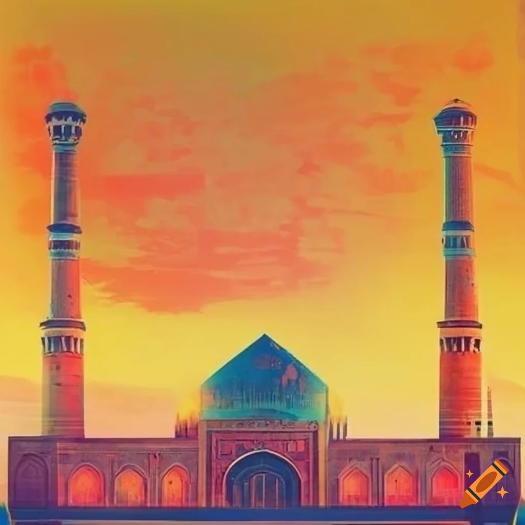 retro-futuristic travel poster artwork of Registan