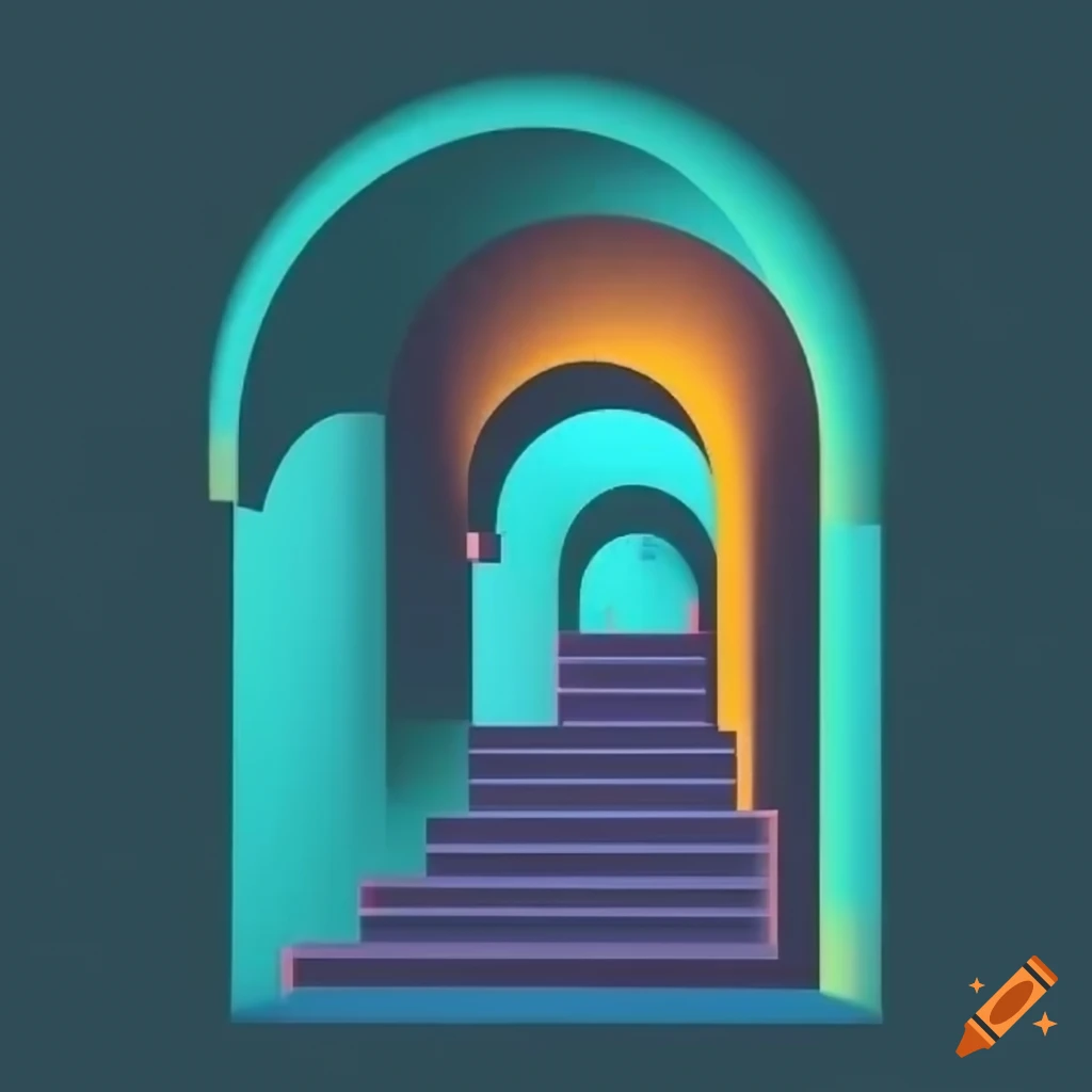 Orphic abstract geometric art with arches and steps