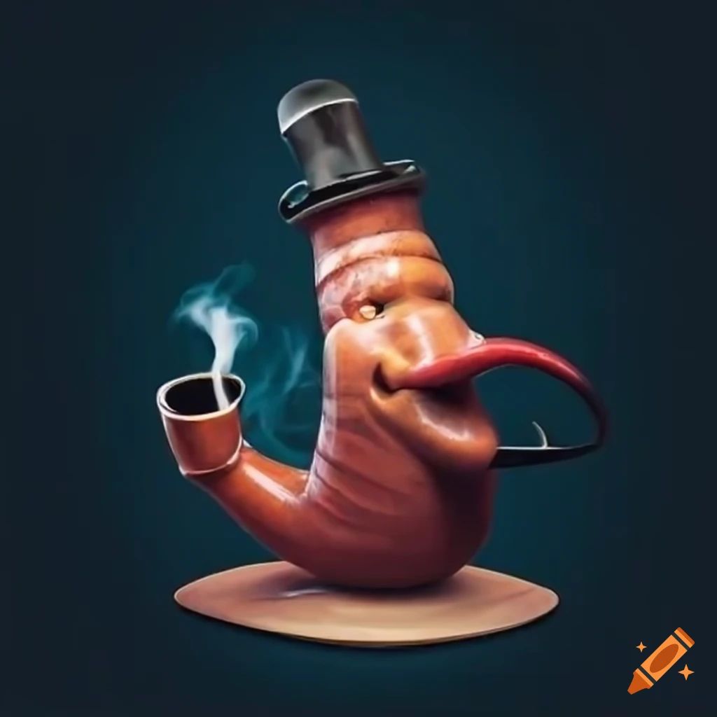 illustration of a person with a big nose smoking a pipe and drinking coffee