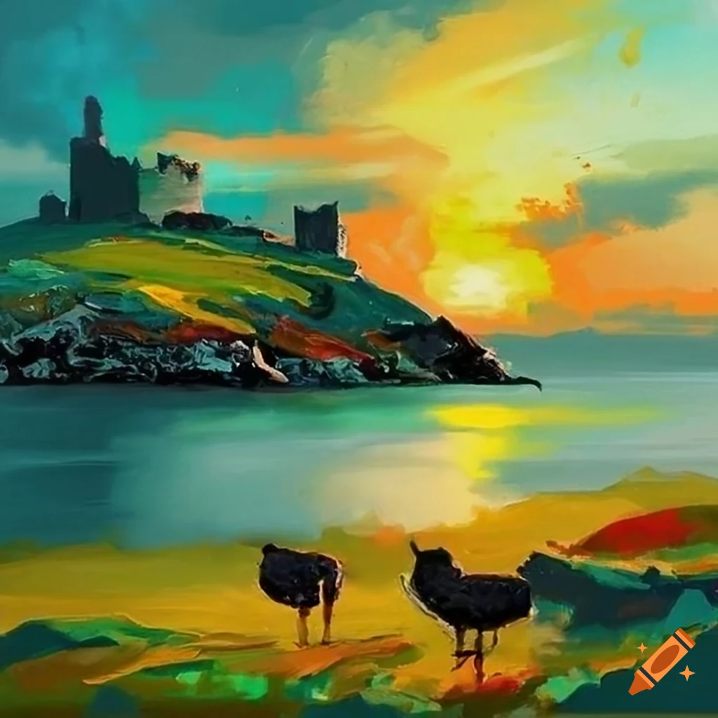 Painting style of ireland landscape on Craiyon