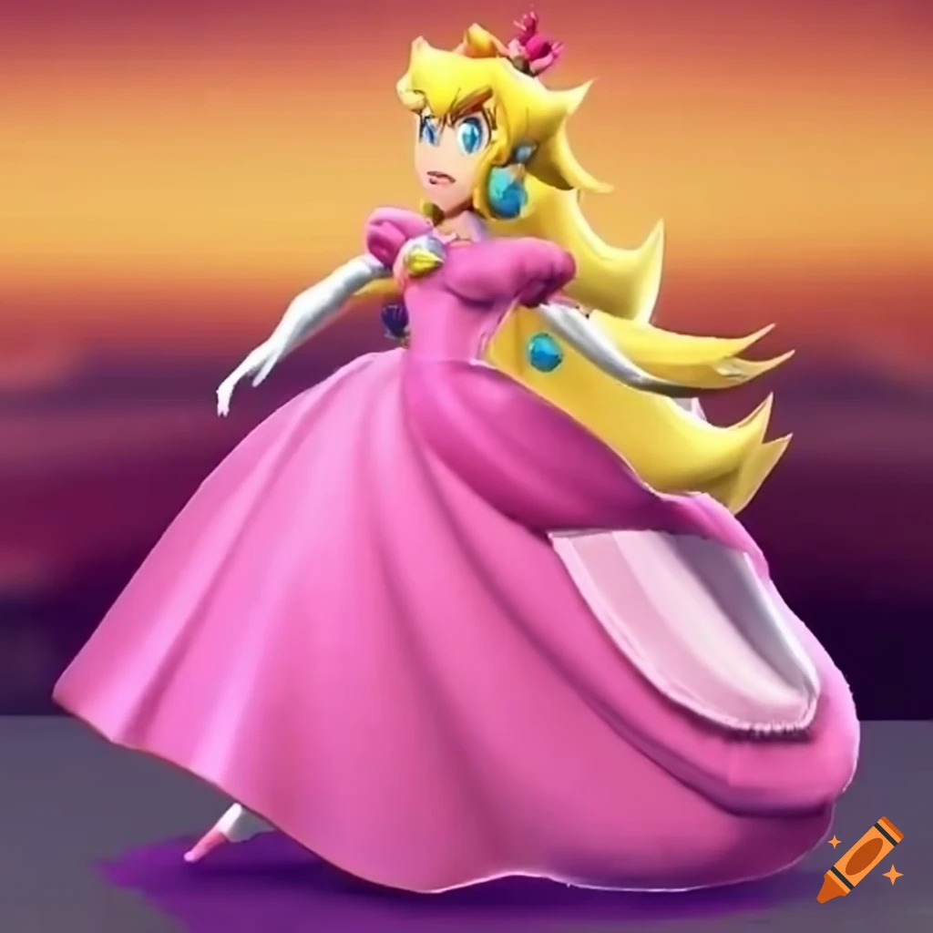 Princess peach and link dancing in elegant ballgowns on Craiyon