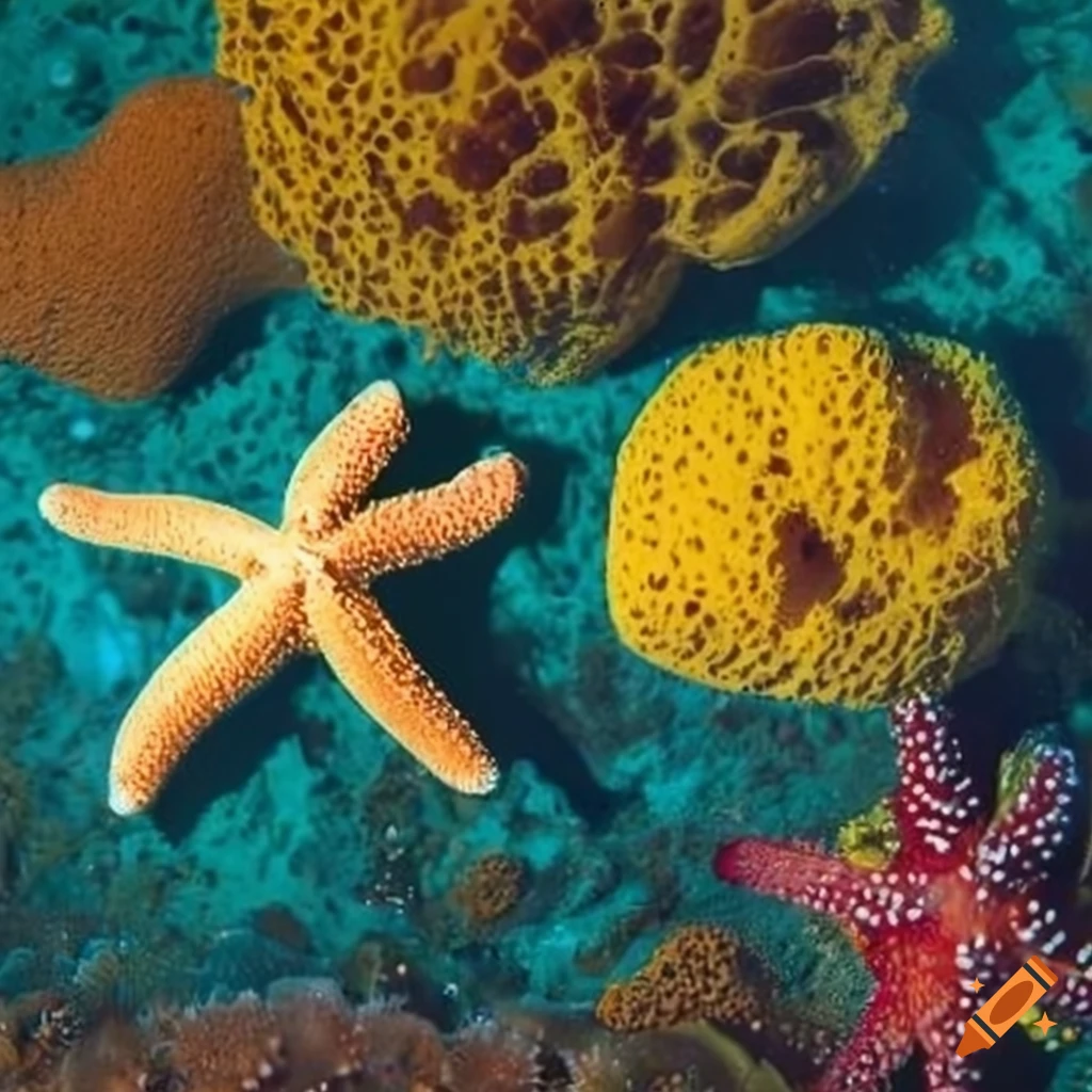 Starfish and sponge on astroturf