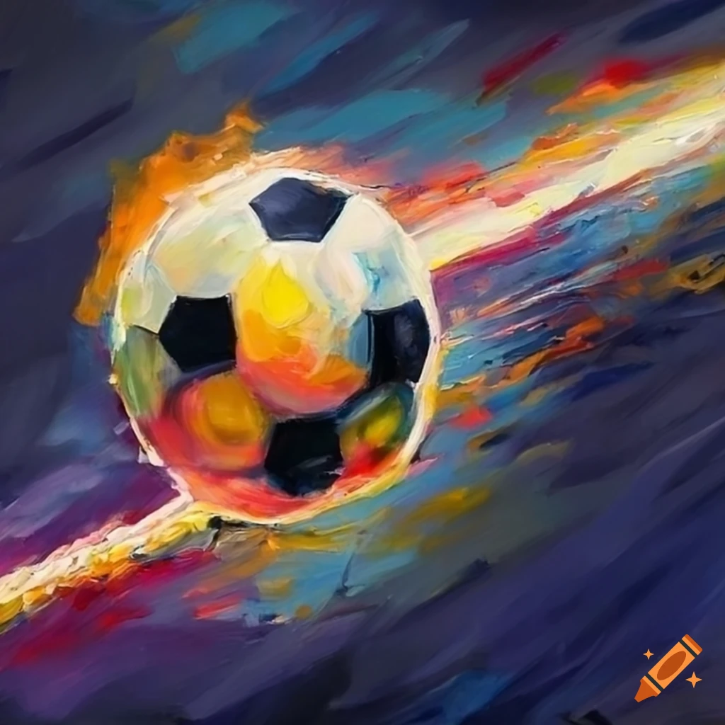 knife-painting-of-a-soccer-ball-hit-by-a-beam-of-light-on-craiyon