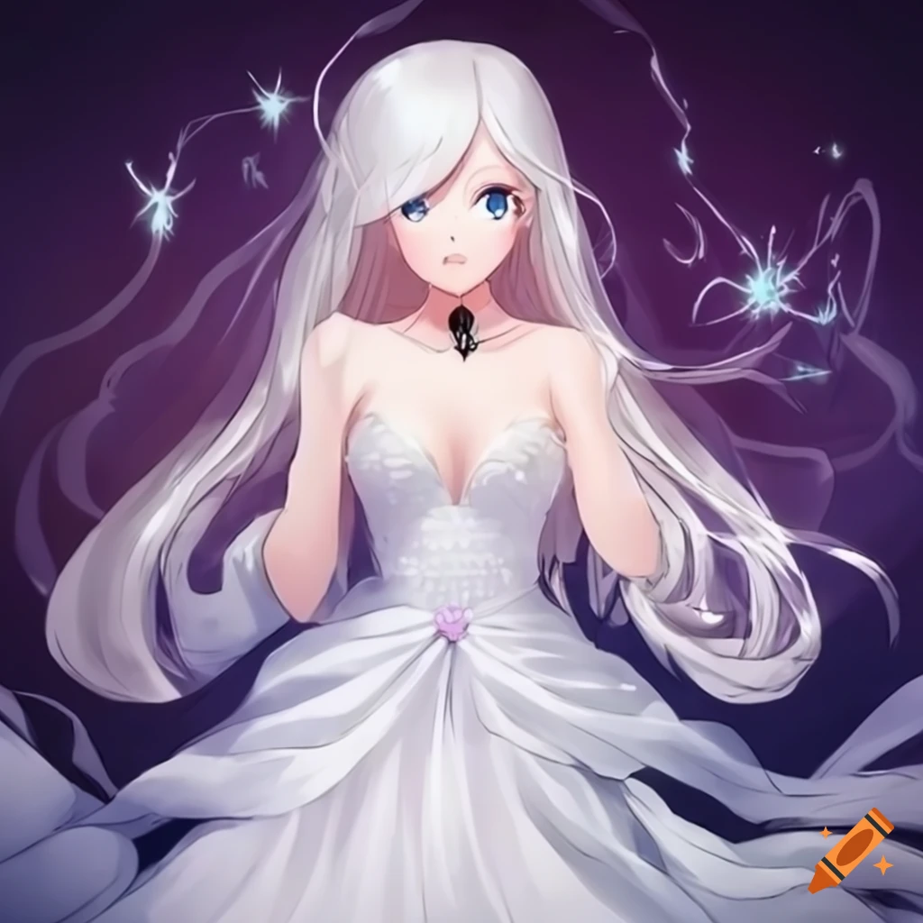 Elegant Anime Character In A White Dress On Craiyon