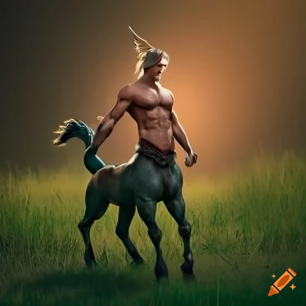 Male centaur standing on grass