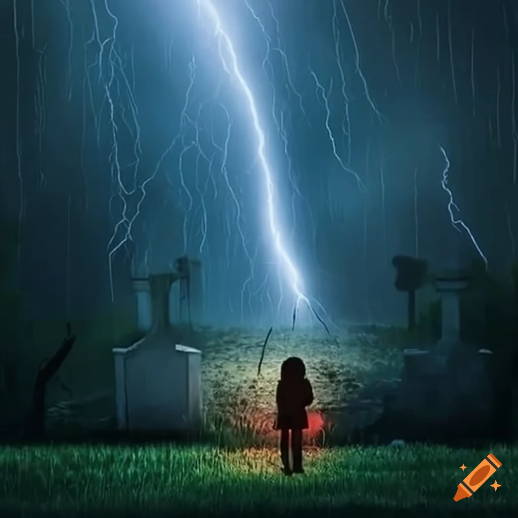 Image of a dark and stormy graveyard on Craiyon