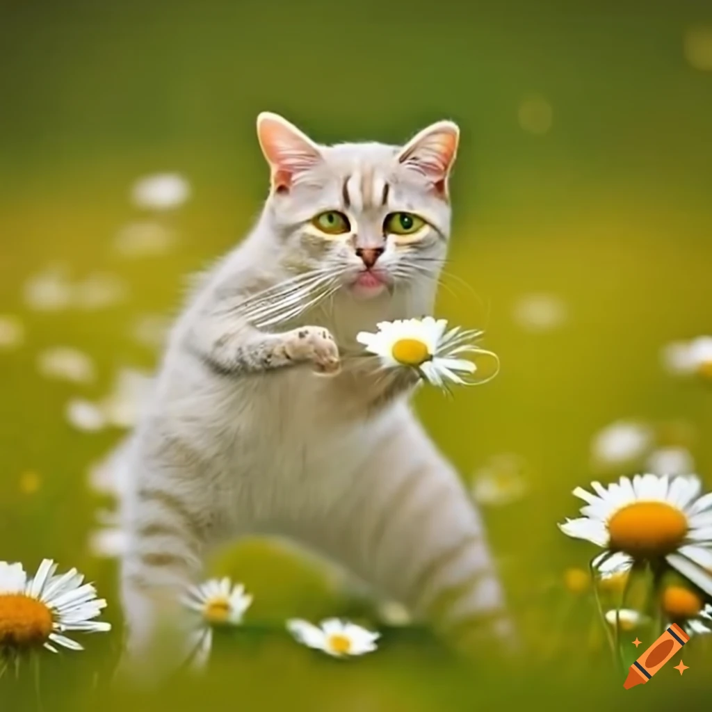 Cats playing in a field of daisies on Craiyon