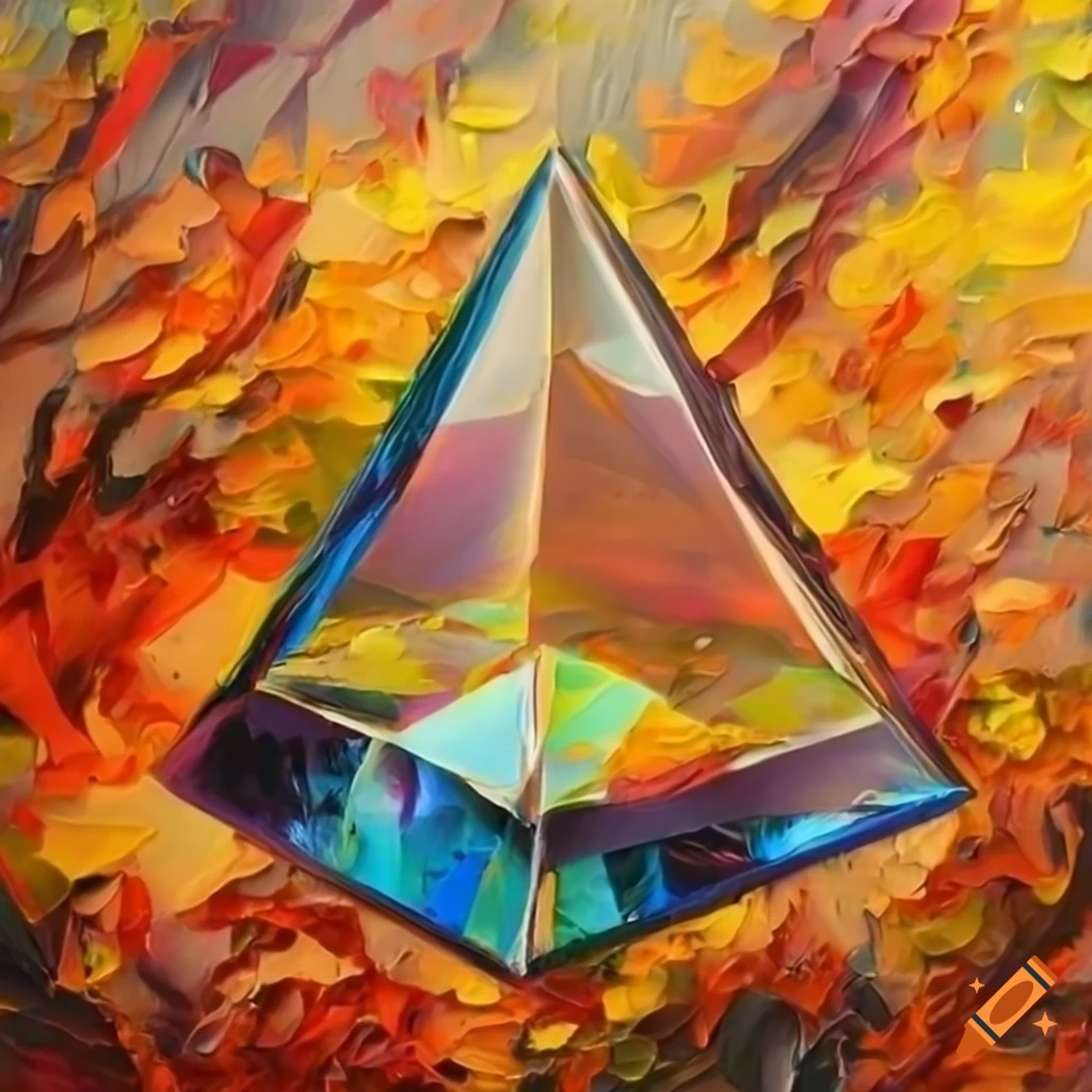Painting of pyramid optical glass prism in autumn forest on Craiyon