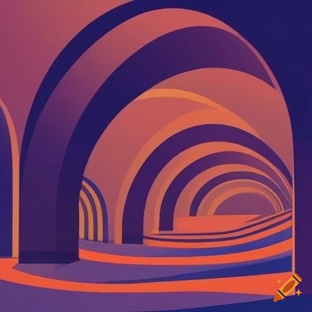 Abstract art of architectural arches and steps