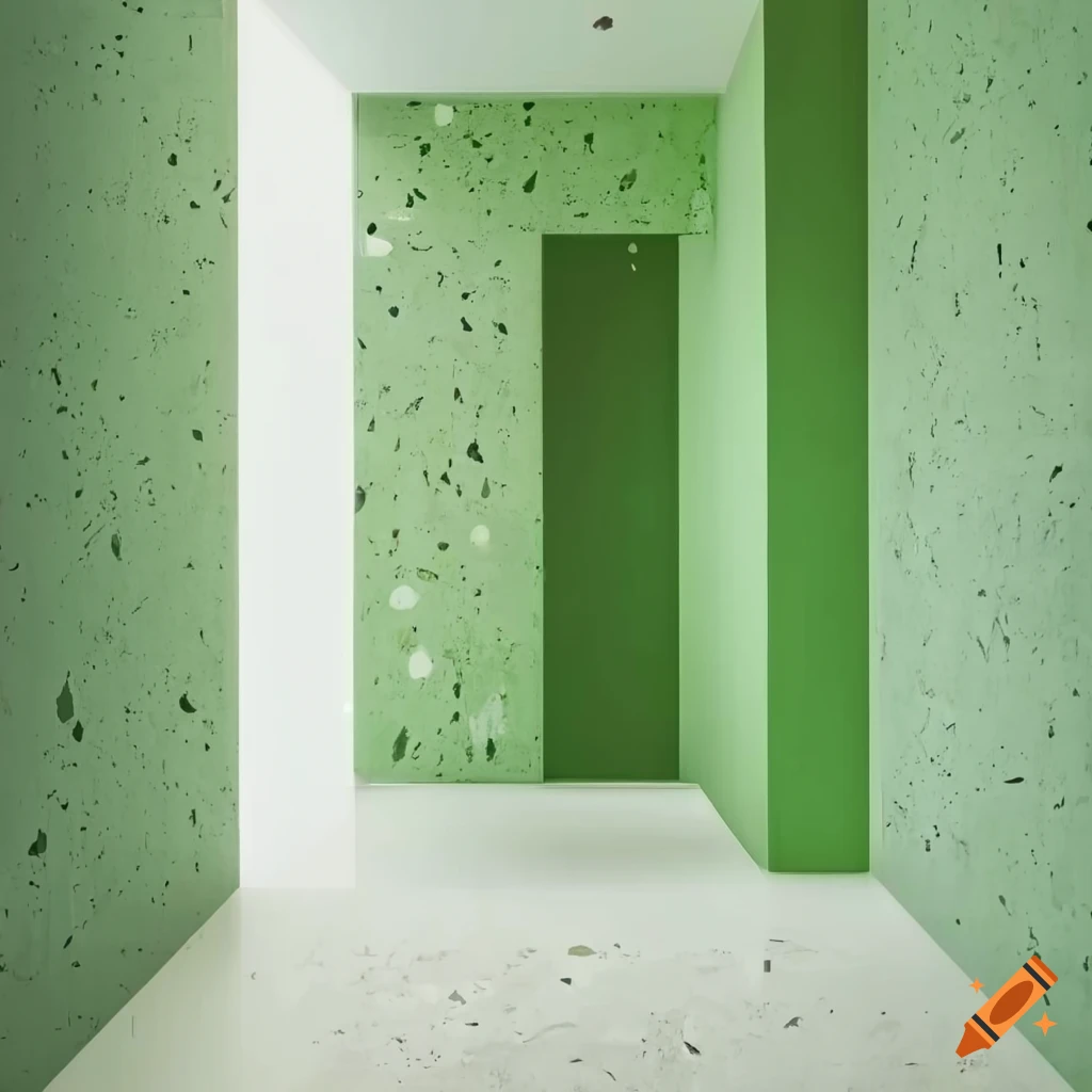 green entrance hall with terrazzo tiles