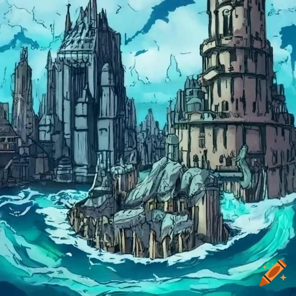 Image of a steampunk flying city with gears and a waterfall on Craiyon
