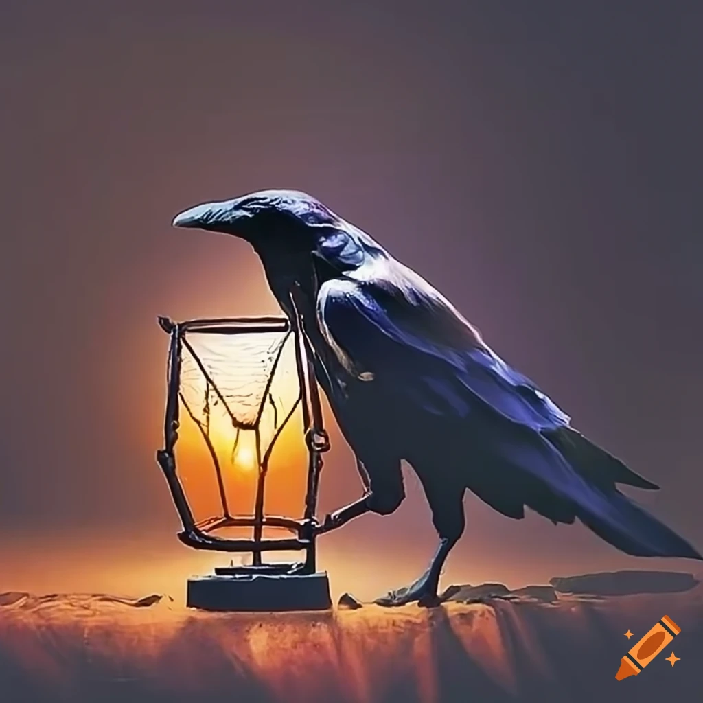 illustration d'un corbeau tenant une lanterne