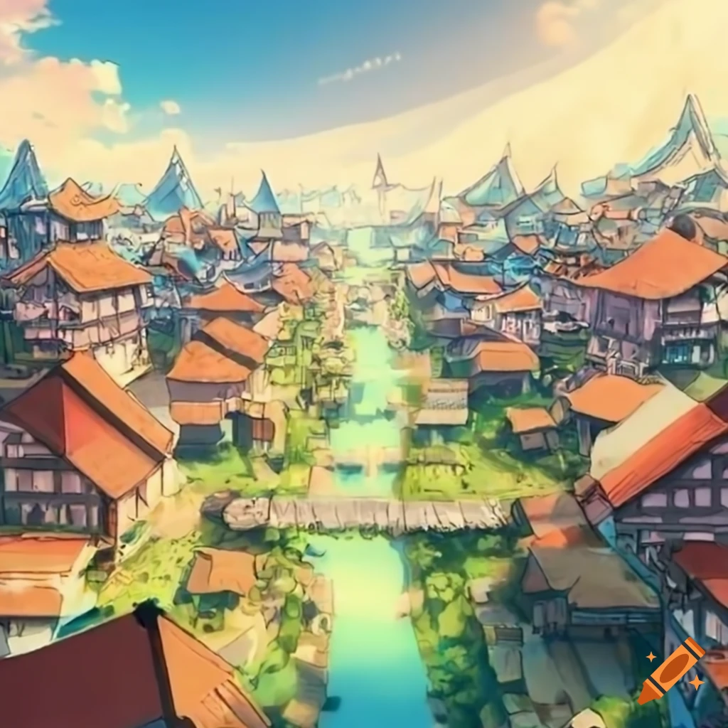 KREA - 8k digital illustration depicting a quaint anime village in lofi  Vaporwave aesthetic with serene pastel color scheme, inspired by studio  ghibli, Artstation, CGsociety, zbrushcentral