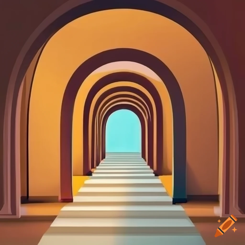 Abstract geometric art with arches and steps