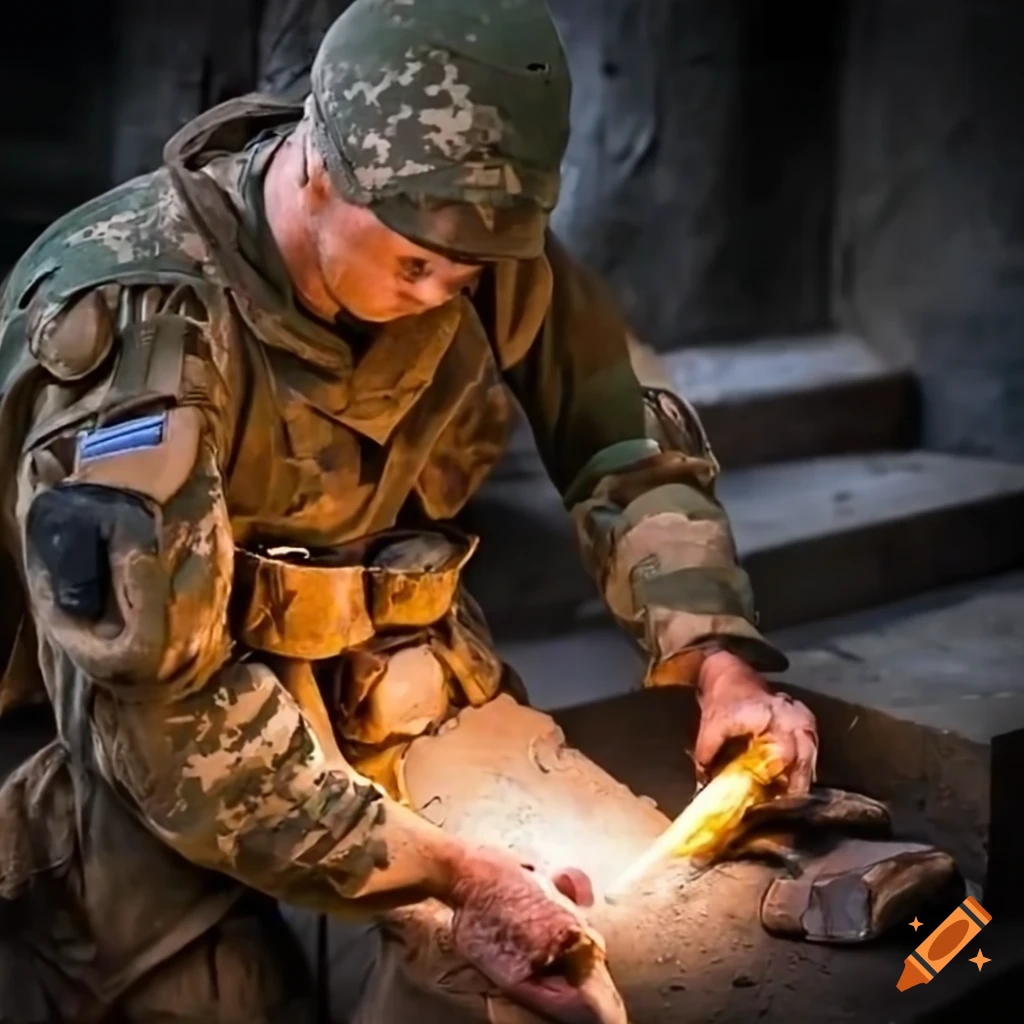 image of a soldier forging a horseshoe