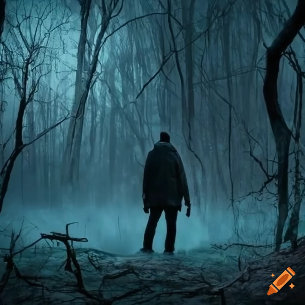 image of a man in the dark woods