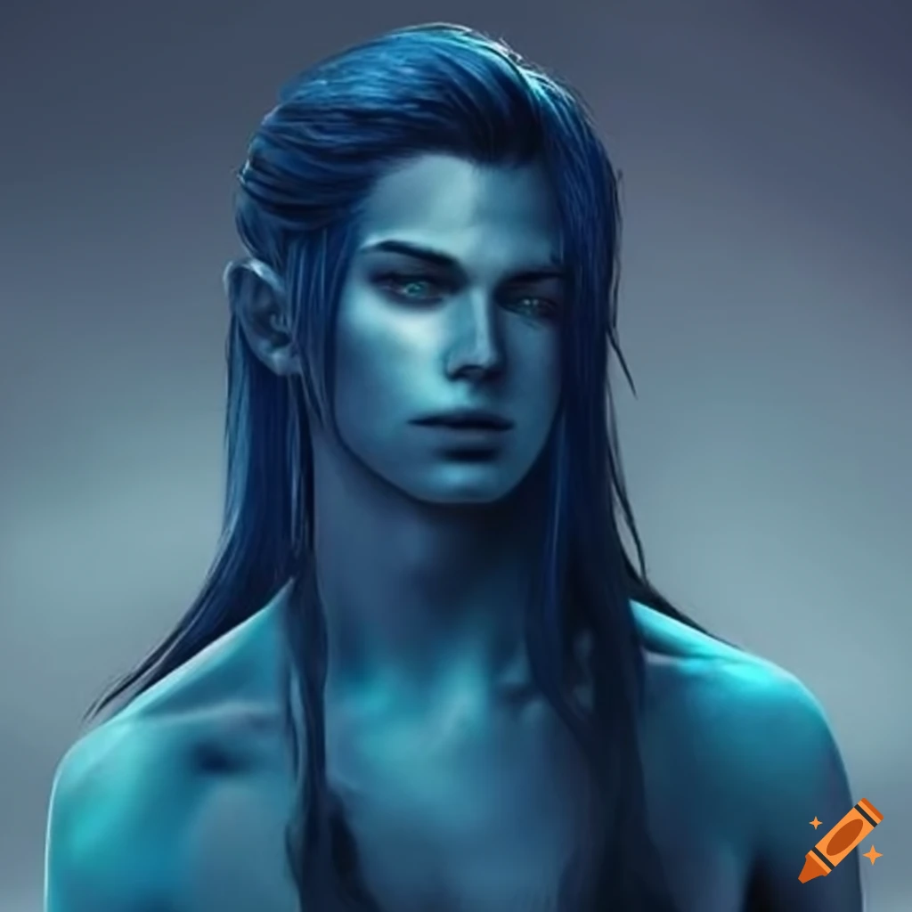 illustration of a male fairy with long dark blue hair