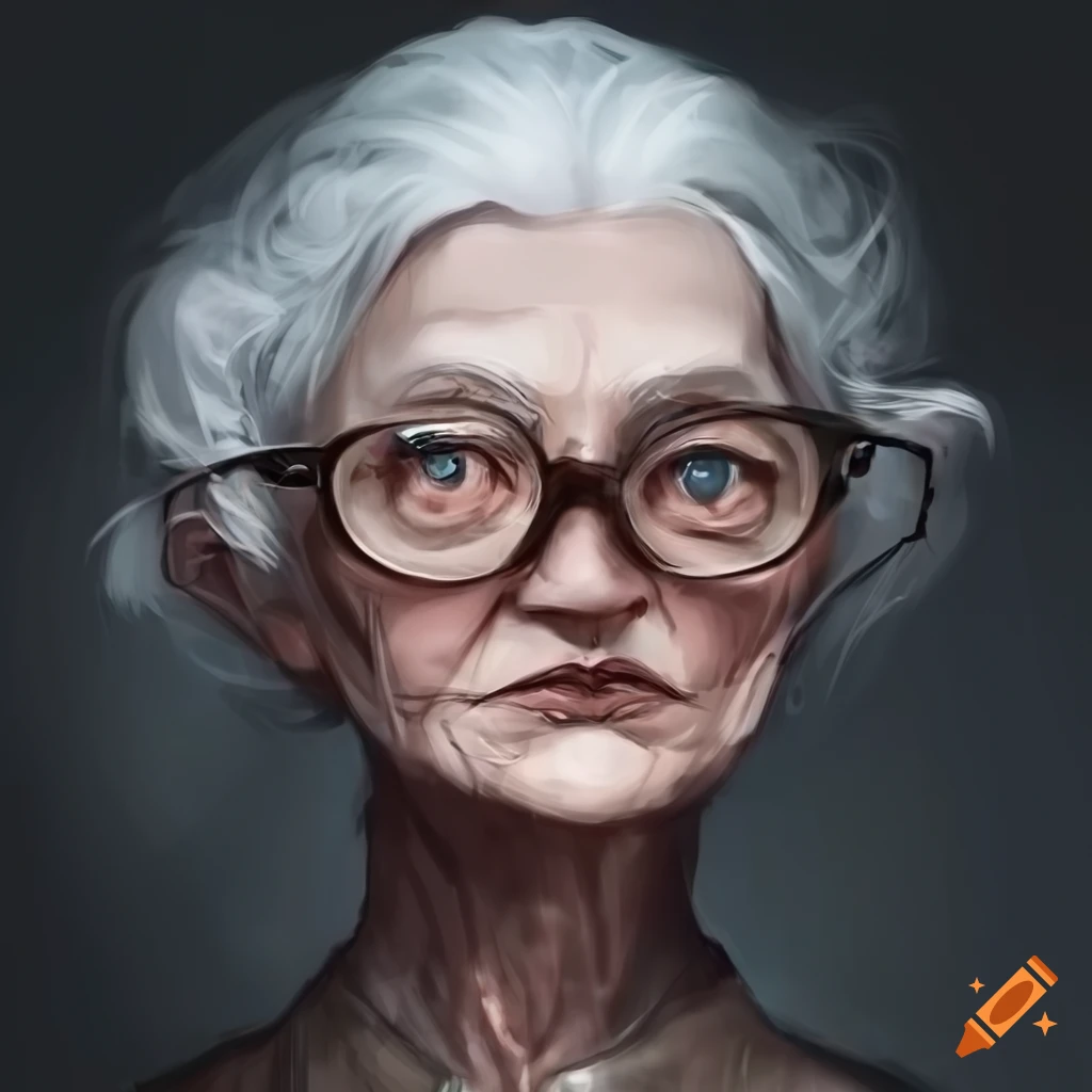 Concept art of a stern-looking old lady on Craiyon