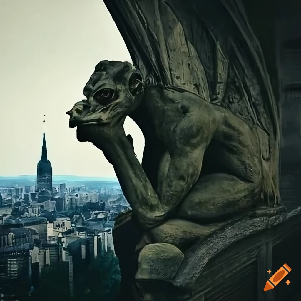 Gargoyle statue in a historic city on Craiyon