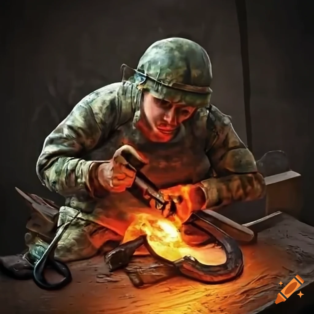 image of a soldier forging a horseshoe