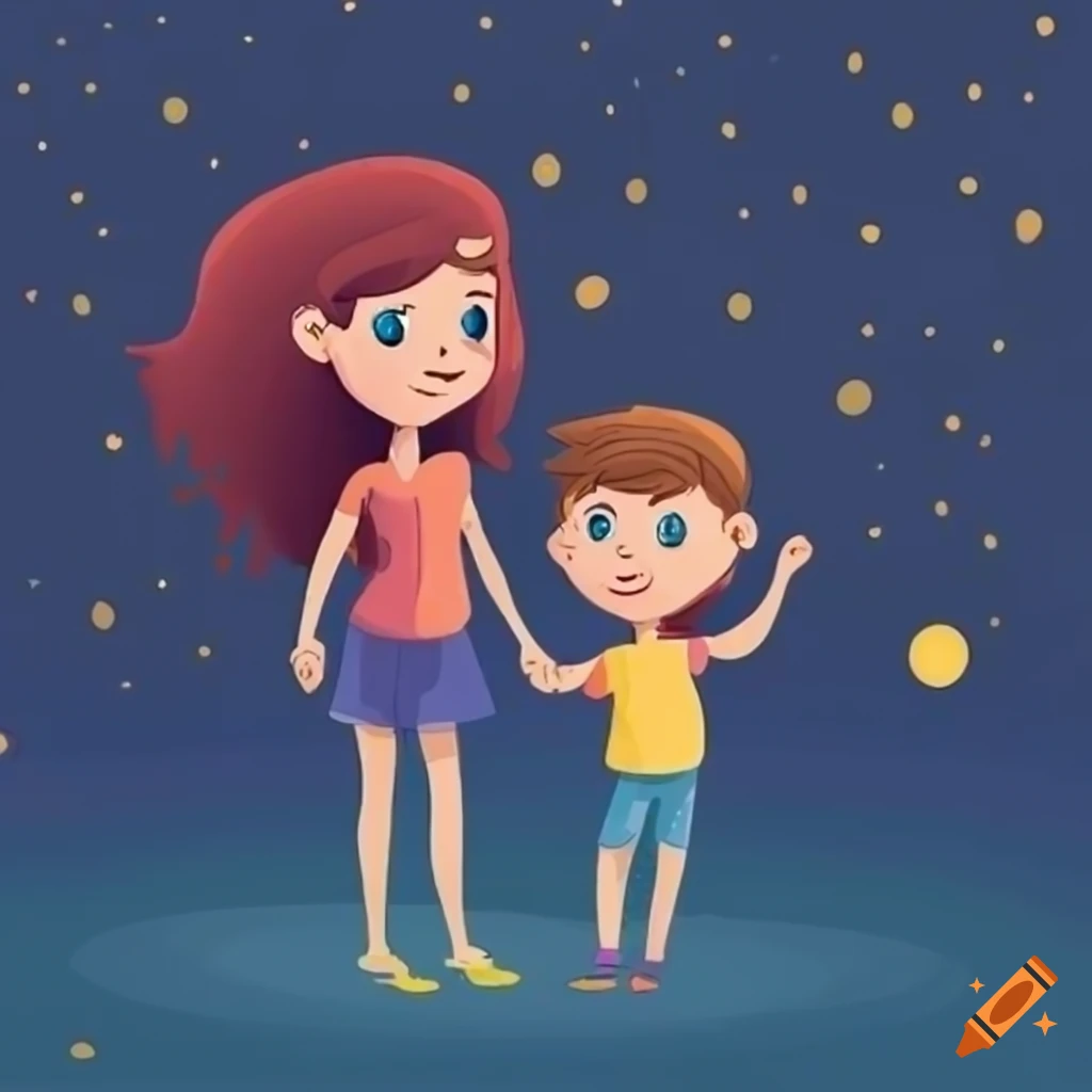 cartoon boy and girl holding hands