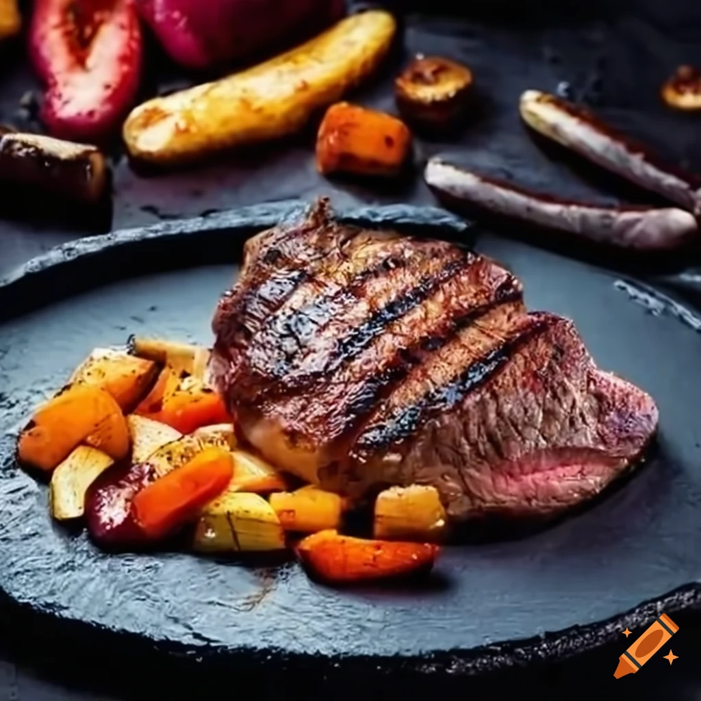 grilled bison steak with roasted root vegetables