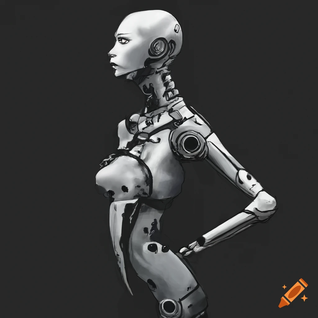 cyberpunk artwork of a female robotic humanoid