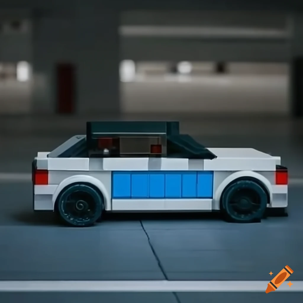 Parked bmw lego car in a garage on Craiyon