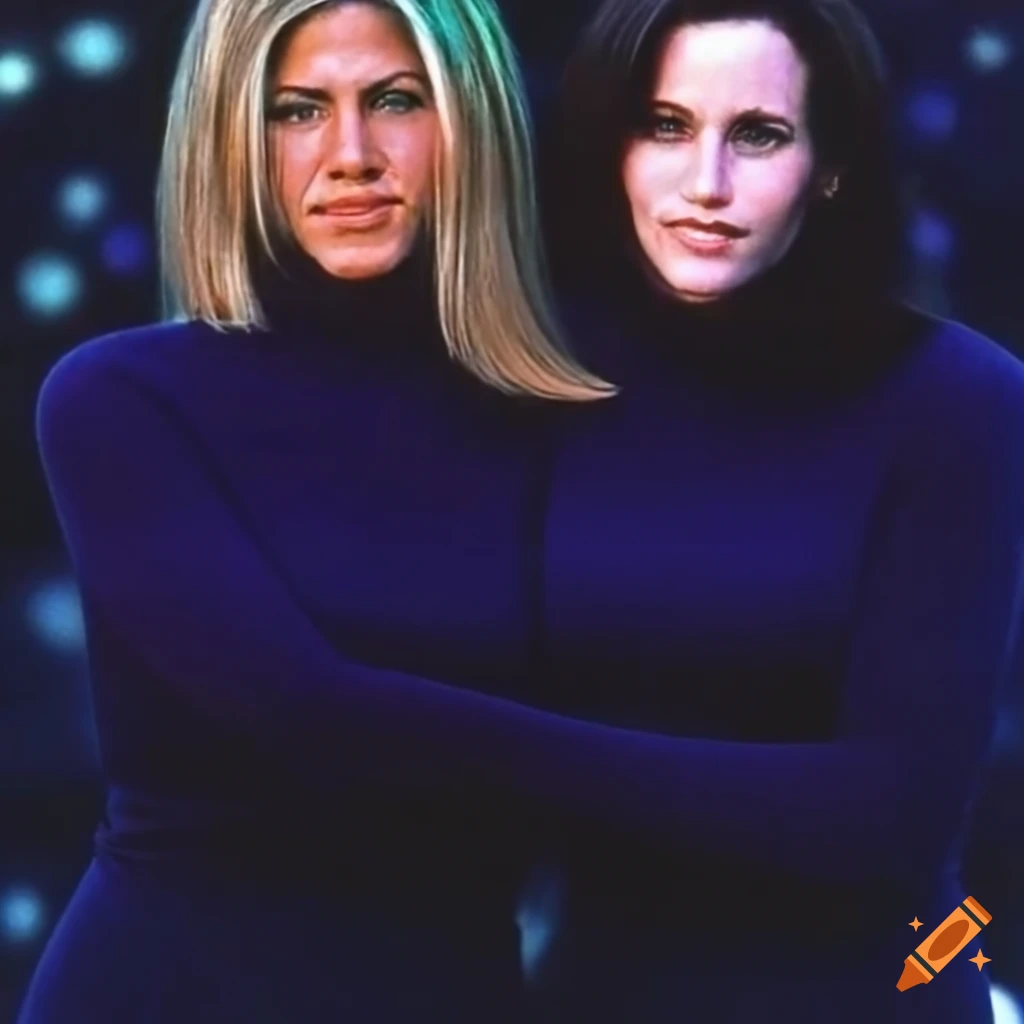 Jennifer aniston and courtney cox in connected two-headed sweater on ...