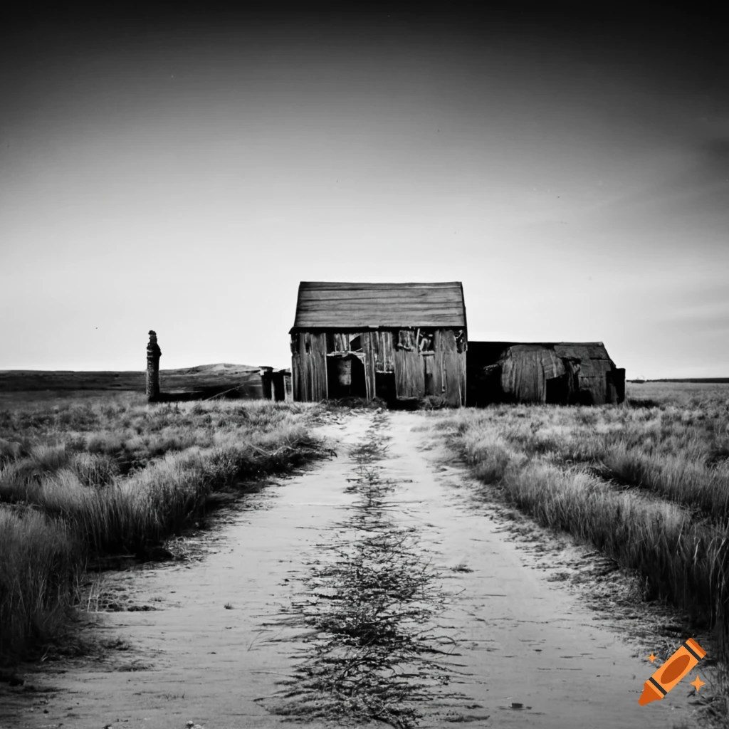 black and white photo of a farm in New Mexico desert