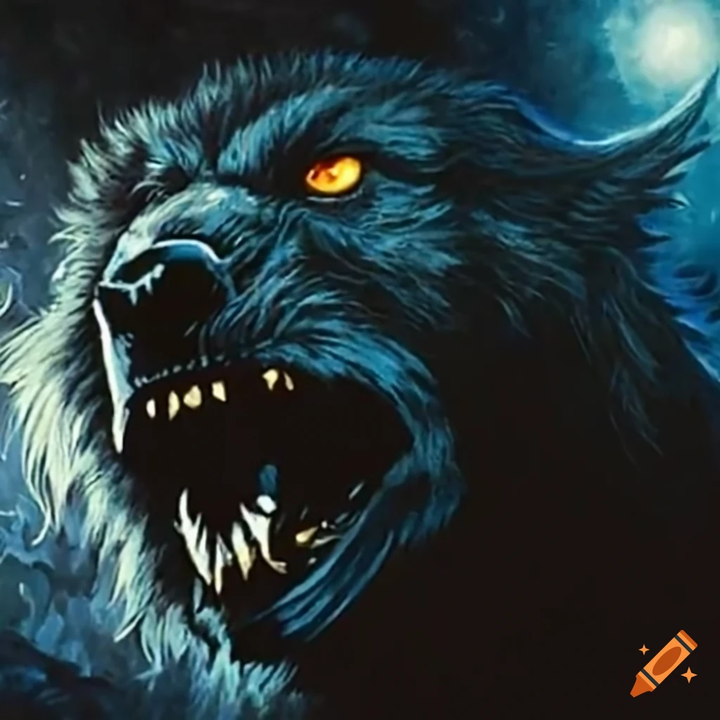 Three werewolves at night forest mtg fantasy art