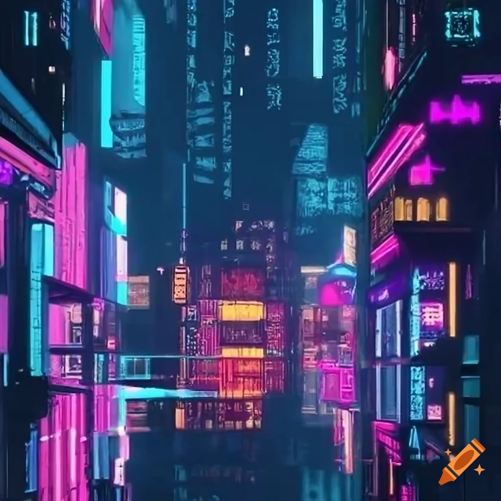 Cyberpunk City With Futuristic Neon Lights 0393