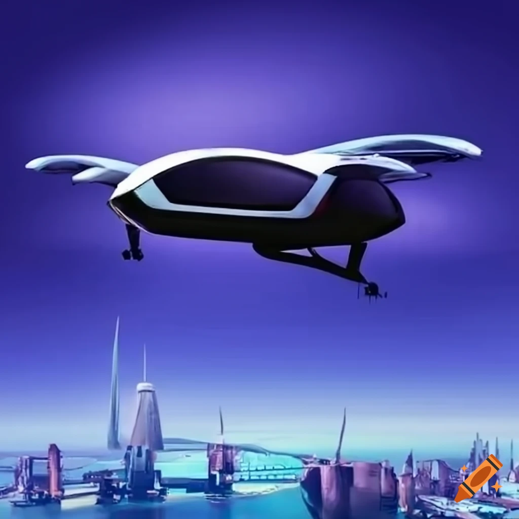 Futuristic illustration of flying cars on Craiyon