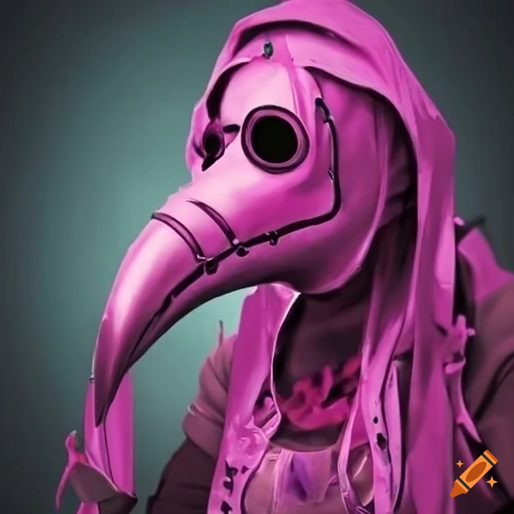 artwork of a pink female plague doctor